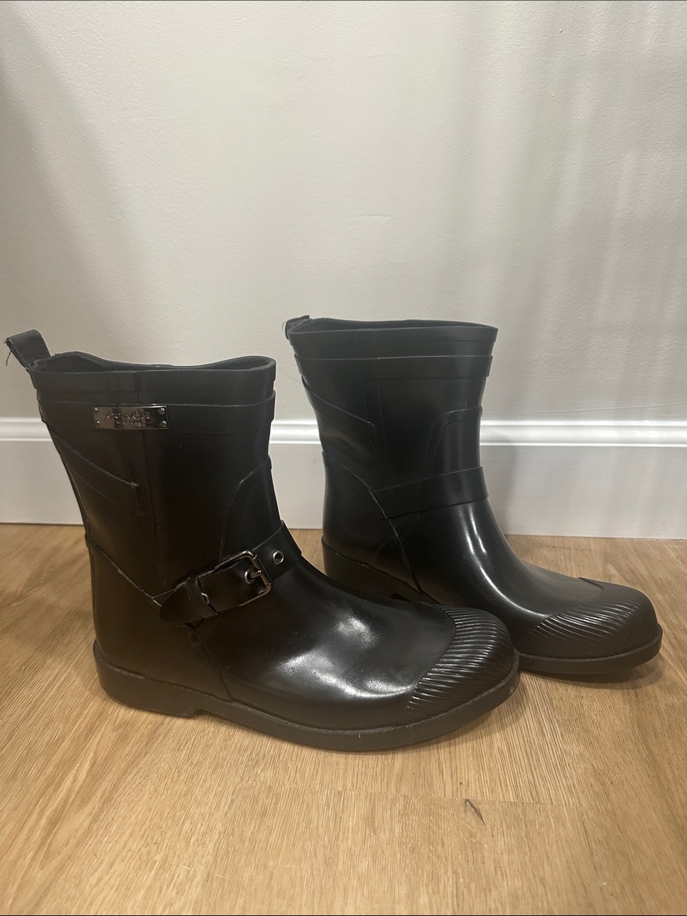 Coach "Lester" Black Rain Boots with Buckle